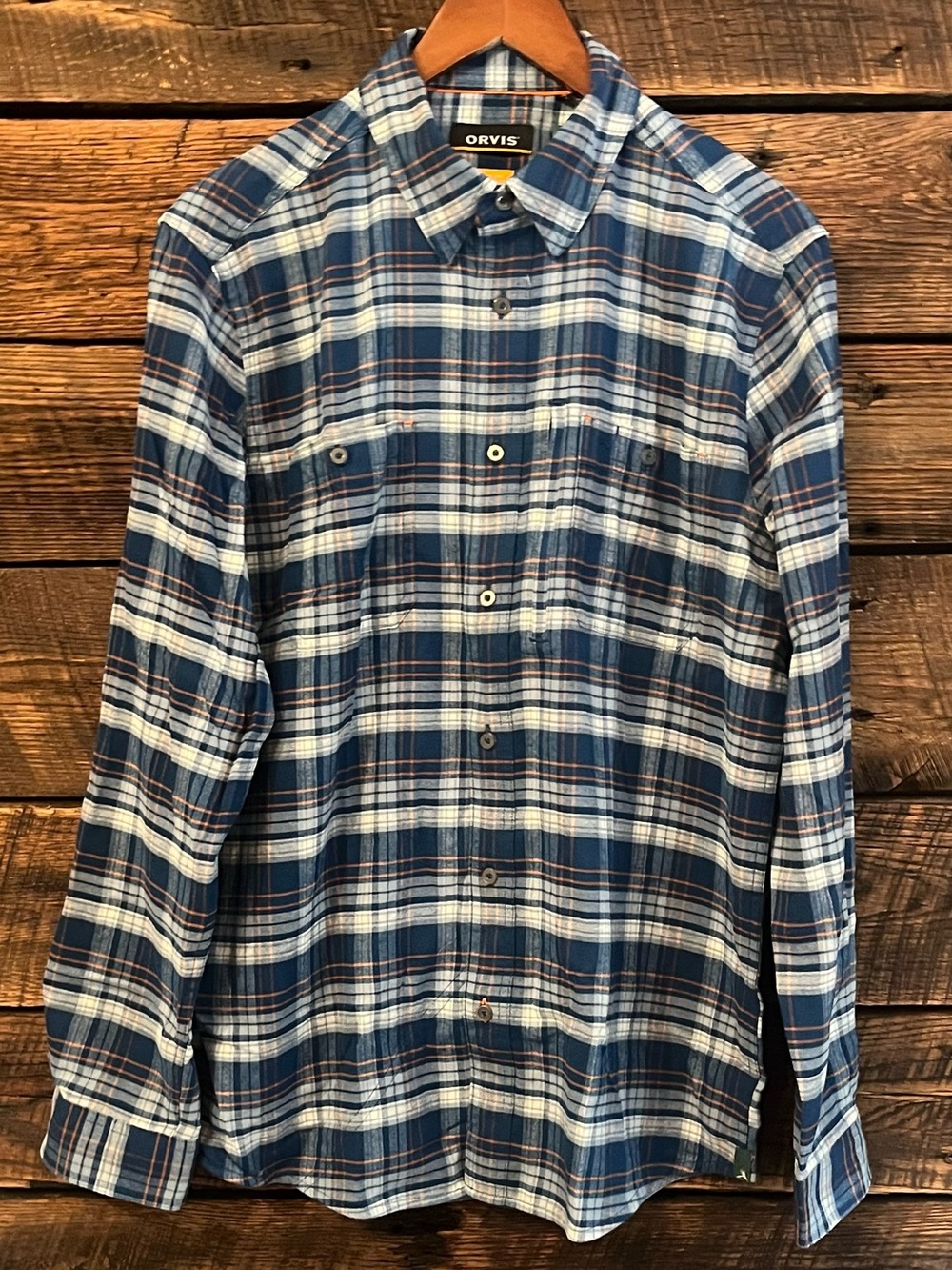 Orvis Flat Creek Flannel button down shirt plaid cotton blend medium